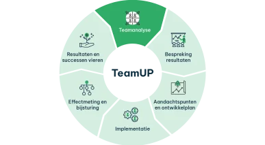 De zes stappen van het TeamUP programma.