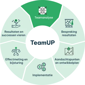 De zes stappen van het TeamUP programma.