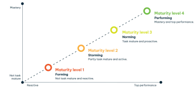 The various TeamUP maturity levels of team development